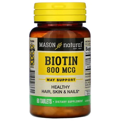 Біотин 800 мкг Mason Natural Biotin, 60 таблеток