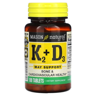 Витамин K2 + Витамин D3 Mason Natural Vitamin K2 Plus Vitamin D3, 100 таблеток