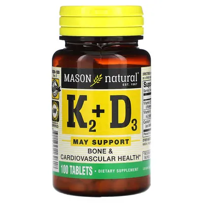 Вітамін K2+ Вітамін D3 Mason Natural Vitamin K2 Plus Vitamin D3, 100 таблеток