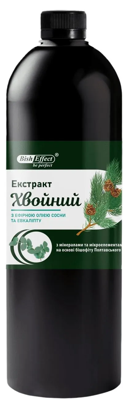 Засіб для ванн BishEffect Екстракт Хвойний з ефірною олією сосни та евкаліпту на основі бішофіту Полтавського, 1000 мл