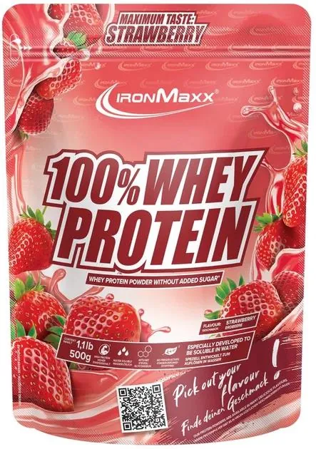 Протеїн сироватковий концентрат IronMaxx 100% Whey Protein полуниця, 500 г (пакет)
