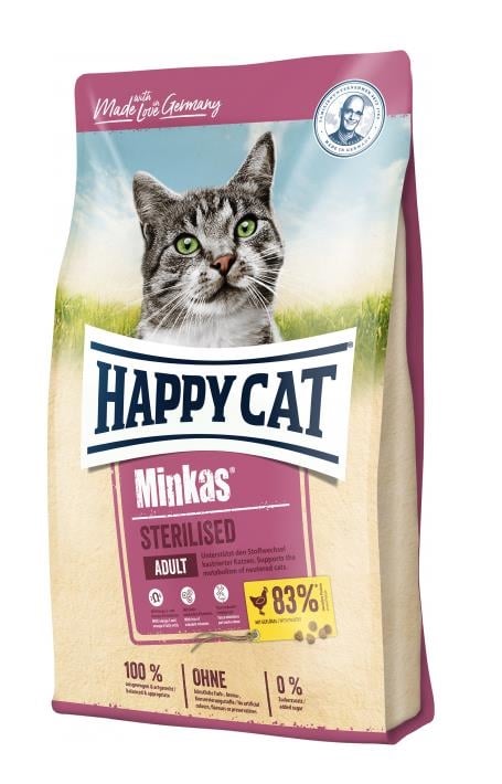 Корм сухой Happy Cat Minkas Sterilised Geflugel для кастрированных котов и стерилизованных кошек, с птицей, 10 кг