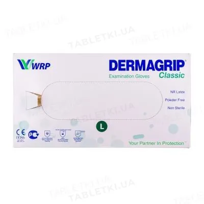 Рукавички оглядові Dermagrip Classic латексні без пудри нестерильні, розмір L, пара