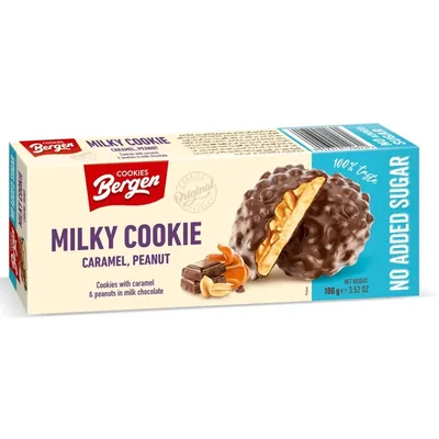 Печиво Bergen Milky Cookie карамель-арахіс, 100 г