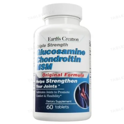 Глюкозамін, Хондроітин, МСМ Earth's Creation Glucosamine, Chondrotin, MSM  (1500/1200/500 мг), 60 таблеток