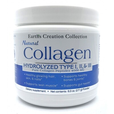 Коллаген гидролизированный + Гиалуроновая Кислота Earth's Creation Collagen Hydrolyzed + Hyaluronic Acid, 177 г