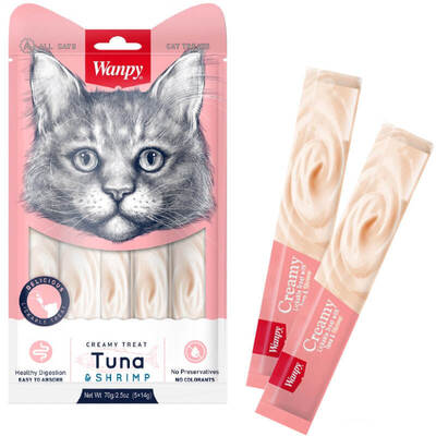 Лакомство кремовое для кошек Wanpy Creamy Treat Tuna & Shrimp Тунец с креветками, 70 г (5 стик по 14 г)
