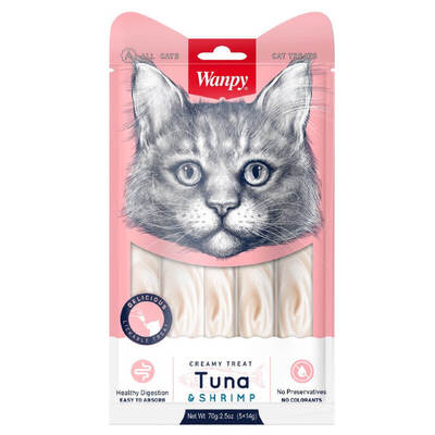 Лакомство кремовое для кошек Wanpy Creamy Treat Tuna & Shrimp Тунец с креветками, 70 г (5 стик по 14 г)