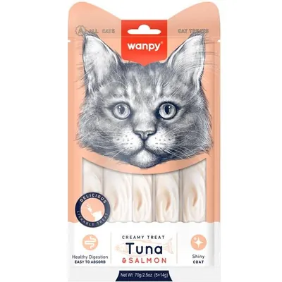 Рідке лакомство для котів Wanpy Creamy Lickable Treats Tuna Salmon Тунець з лососем, 70 г (5 стіків по 14 г)
