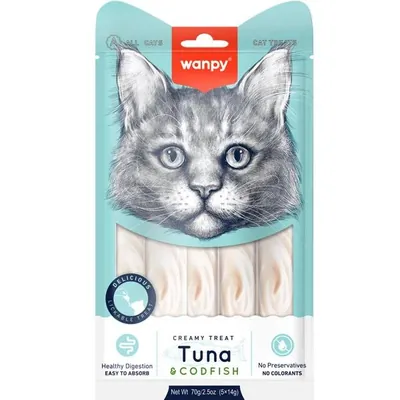 Рідкі ласощі для котів Wanpy Creamy Lickable Treats Tuna Codfish Тунець з тріскою, 70 г (5 стіків по 14 г)