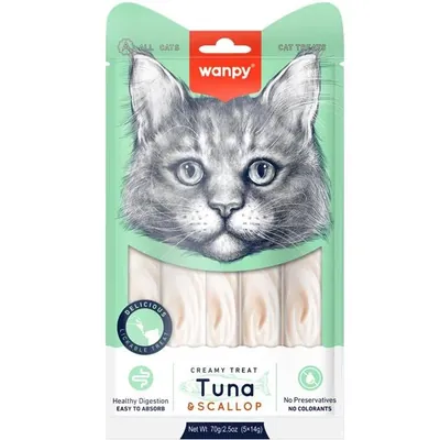 Рідкі ласощі для котів Wanpy Creamy Lickable Treats Tuna Scallop Тунець з гребінцем, 70 г (5 стіків по 14 г)