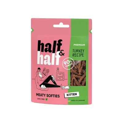 Ласощі для кошенят Half&Half у формі м'ясних шматочків з індичкою, 50 г