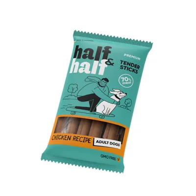 Ласощі для собак Half&Half у формі м'ясних паличок з куркою, 100 г