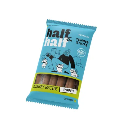 Ласощі для цуценят Half&Half у формі м'ясних паличок з індичкою, 100 г