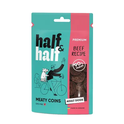 Ласощі для собак Half&Half у формі м'ясних монеток з яловичиною, 100 г