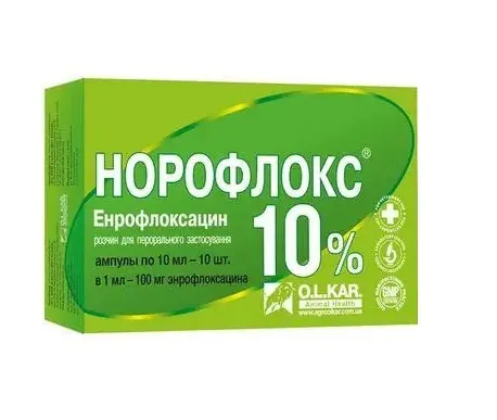 Норофлокс 10% (ДЛЯ ТВАРИН) розчин для перорального застосування по 10 мл, 10 флаконів