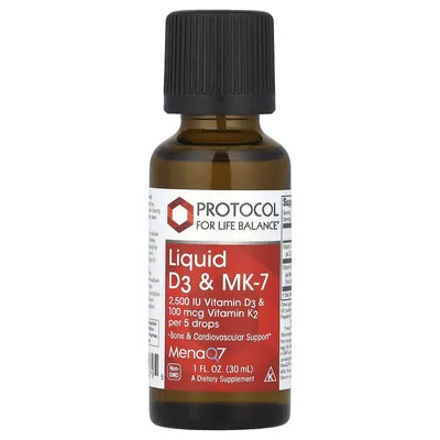 Вітамін Д3 та К-2 (MK-7) Protocol for Life Balance Liquid D3 & MK-7, 30 мл
