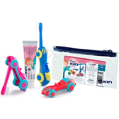 Набор для путешествий Kin Fluor Infantil детская зубная щетка-машинка + паста, 25 мл