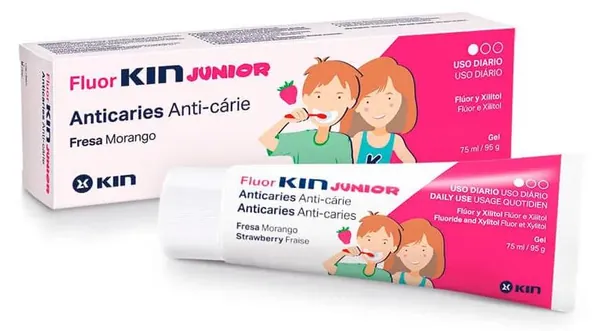 Зубний гель Kin Junior Fluor дитячий проти карієсу, полуниці, 6-12 років, 75 мл