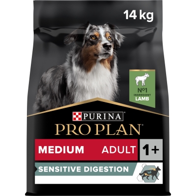 Корм сухой Purina Pro Plan Dog Medium Adult 1+ Sensitive Digestion для взрослых собак средних пород с чувствительным пищеварением, с ягненком, 14 кг
