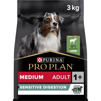 Корм сухой Purina Pro Plan Dog Medium Adult 1+ Sensitive Digestion для взрослых собак средних пород с чувствительным пищеварением, с ягненком, 3 кг