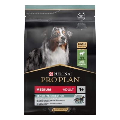 Корм сухой Purina Pro Plan Dog Medium Adult 1+ Sensitive Digestion для взрослых собак средних пород с чувствительным пищеварением, с ягненком, 3 кг