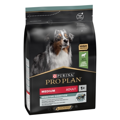 Корм сухой Purina Pro Plan Dog Medium Adult 1+ Sensitive Digestion для взрослых собак средних пород с чувствительным пищеварением, с ягненком, 3 кг