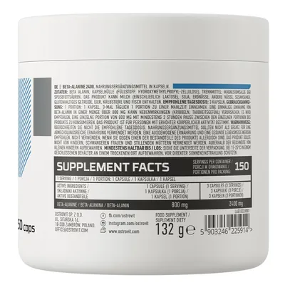 Бета-аланін Ostrovit Beta Alanine 2400 мг, 150 капсул
