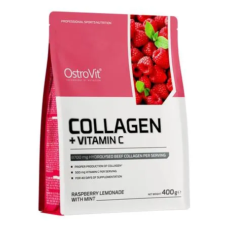 Колаген та вітамін С OstroVit Collagen + Vitamin C малиновий лимонад з м ятою, 400 г