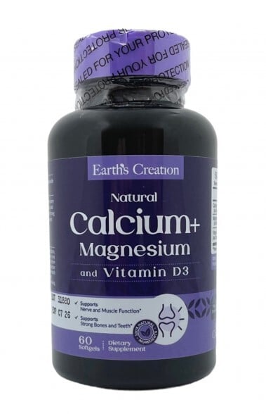 Комплекс Кальция, Магния и витамина D3 Earth's Creation Calcium, Magnesium, D3, 60 мягких капсул