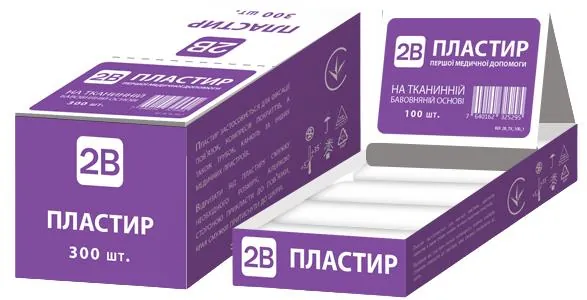 Пластир бактерицидний 2В першої медичної допомоги на тканинній бавовняній основі розміром 19 мм х 72 мм, 300 штук