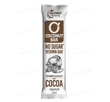 Батончик Здоровий перекус Coconut Bar кокосовий з какао у шоколадній глазурі, 40 г