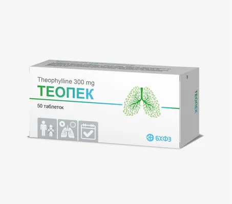 Теопек таблетки прол./д. по 300 мг №50 (10х5)