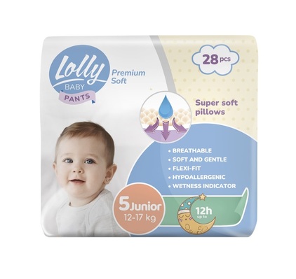 Подгузники-трусики Lolly Premium Soft Junior детские, размер 5, 12-17 кг, 28 шт