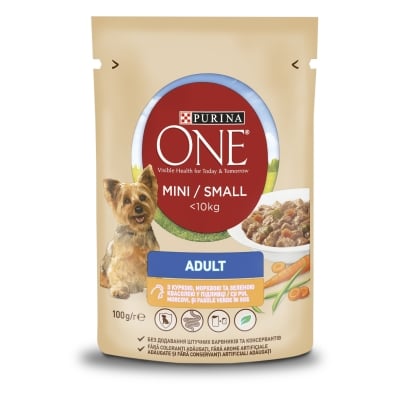 Корм влажный для собак Purina One Mini Adult c курицей, морковью и зеленой фасолью в подливе, 100 г