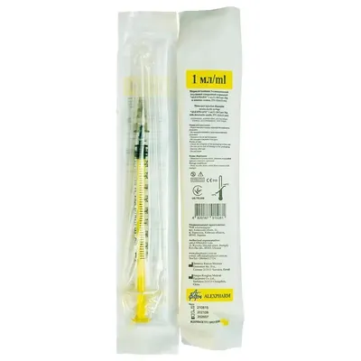 Шприц інсуліновий 1 мл U-100 Alexpharm 27G (0,4 x 13 мм) з голкою, 1 штука