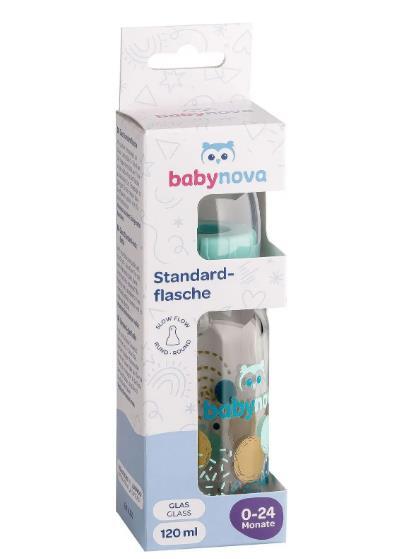 Бутылочка Baby-Nova 44606-2 стеклянная с декором для мальчика, 120 мл