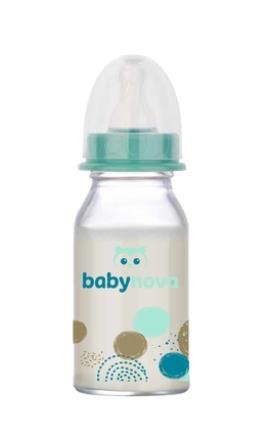 Бутылочка Baby-Nova 44606-2 стеклянная с декором для мальчика, 120 мл