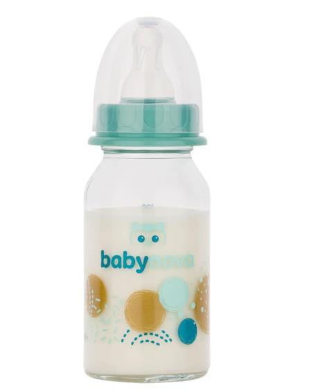 Бутылочка Baby-Nova 44606-2 стеклянная с декором для мальчика, 120 мл