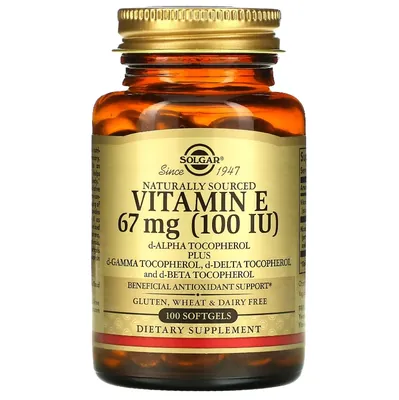 Вітамін Е Solgar Vitamin E 67 мг (100 МО) d-Alpha Tocopherol & Mixed Tocopherols м'які капсули №100