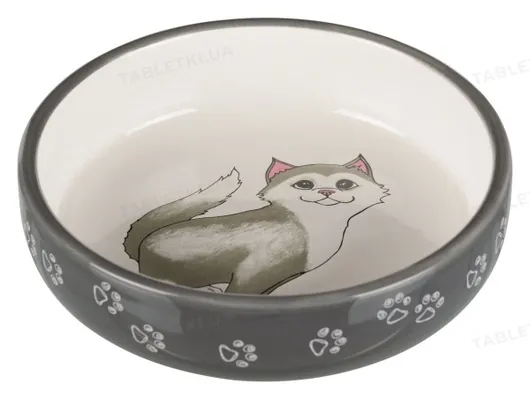 Миска для котів коротконосих порід Trixie 24784 сіра керамічна 0,3 л/15 см