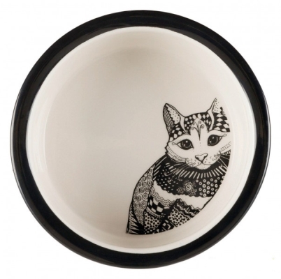 Миска для кішок Trixie 25120 Zentangle керамічна біла/чорна, 0,3 л/12 см