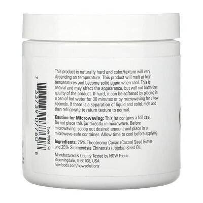 Масло какао с маслом жожоба NOW Cocoa Butter, Jojoba Oil, 192 мл