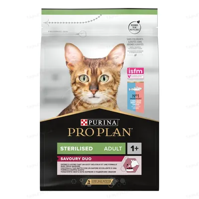 Корм сухий для стерилізованих кішок і котів Purina Pro Plan Sterilised Adult 1+ з тріскою та фореллю, 3 кг