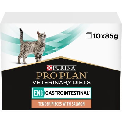 Корм влажный Purina Pro Plan Veterinary Diets EN Gastrointestinal для кошек при лечении кишечных расстройств, кусочки в подливе с лососем, 10 х 85 г