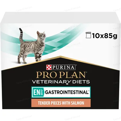 Корм вологий Purina Pro Plan Veterinary Diets EN Gastrointestinal для котів при лікуванні кишкових розладів, шматочки в підливі з лососем, 10 х 85 г
