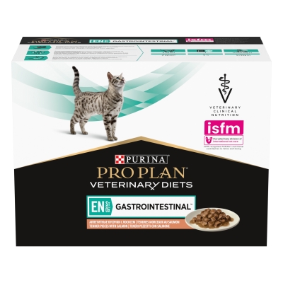 Корм влажный Purina Pro Plan Veterinary Diets EN Gastrointestinal для кошек при лечении кишечных расстройств, кусочки в подливе с лососем, 10 х 85 г