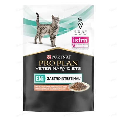Корм вологий Purina Pro Plan Veterinary Diets EN Gastrointestinal для котів при лікуванні кишкових розладів, шматочки в підливі з лососем, 10 х 85 г