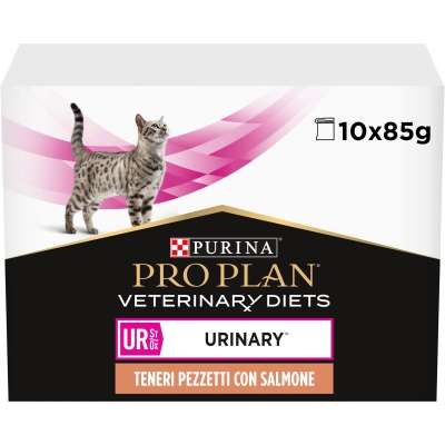 Корм влажный Purina Pro Plan Veterinary Diets UR Urinary для кошек при заболевании мочеполовой системы, с лососем, 10 штук по 85 г