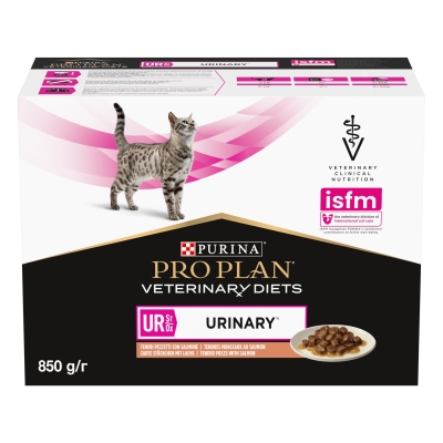 Корм вологий Purina Pro Plan Veterinary Diets UR Urinary для кішок при захворюванні сечостатевої системи, з лососем, 10 штук по 85 г